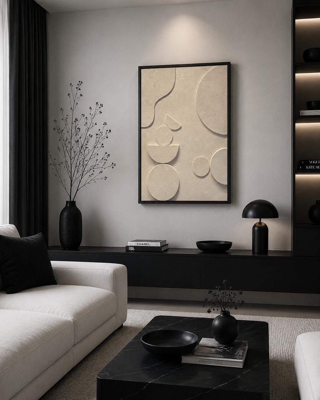 Ivory Balance – Ivory White Handcrafted Geometric Abstract Wall Art on Stretched Wooden Canvas | Wallorah