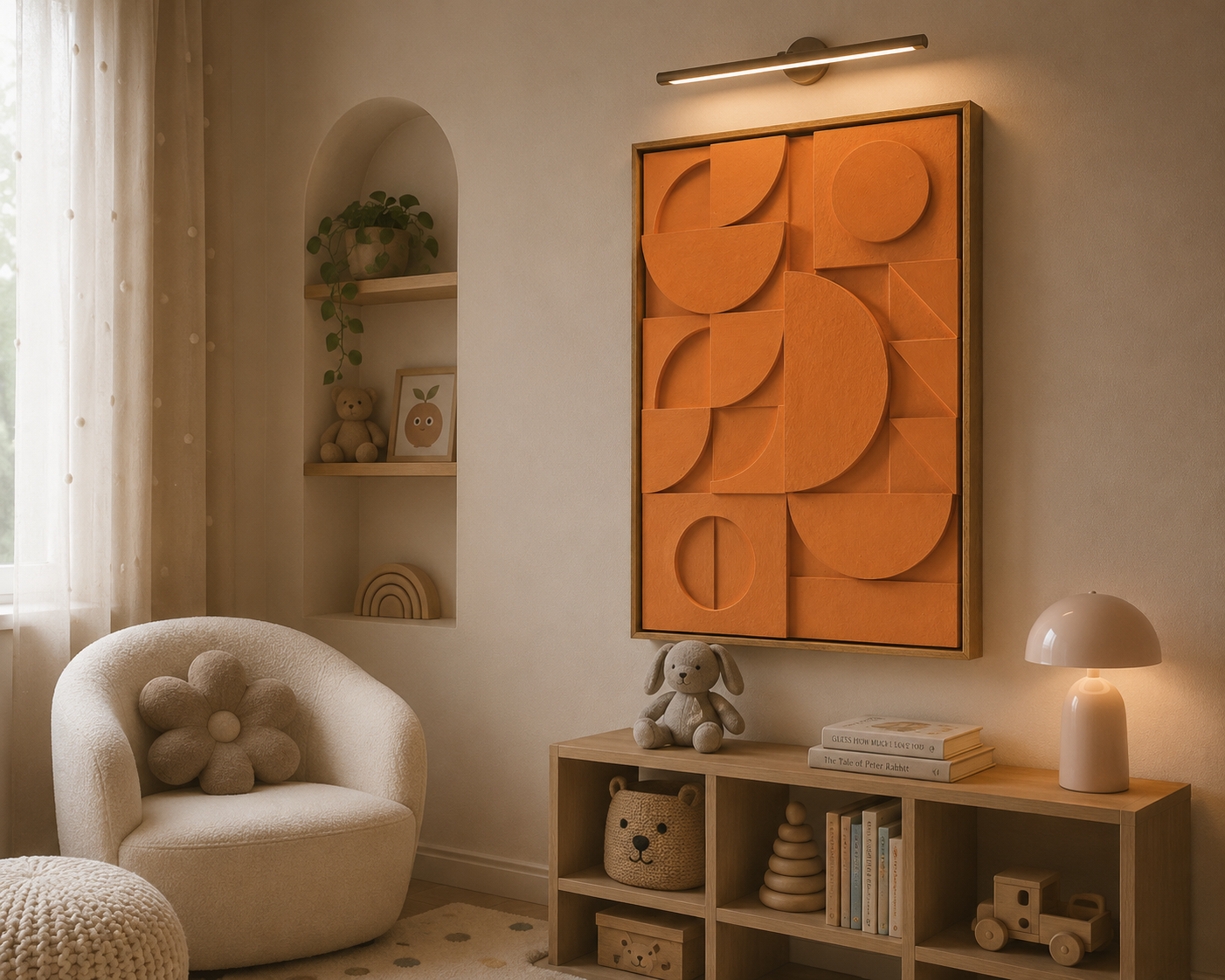 Sunset Geometry – Terracotta Orange Handcrafted Geometric Wall Art on Stretched Wooden Canvas | Wallorah