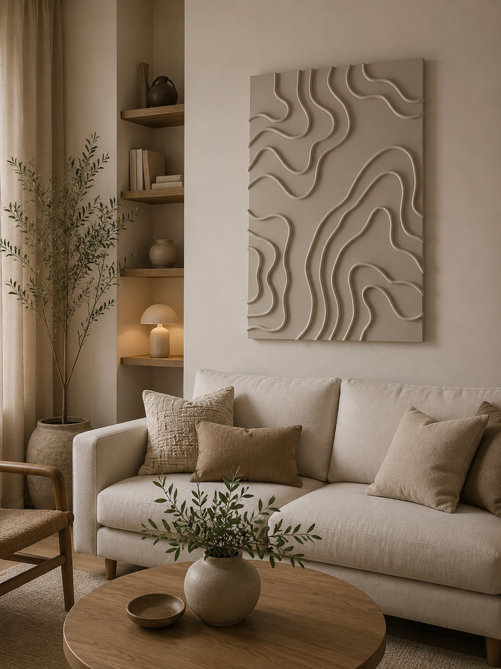 Ivory Contour Flow – Handcrafted Minimalist 3D Abstract Wall Art on Stretched Wooden Canvas | Wallorah