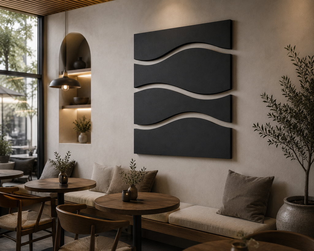 Midnight Waves – Black Minimalist Handcrafted Wall Art on Stretched Wooden Canvas | Wallorah