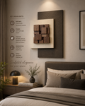 Walnut Mosaic – Walnut Brown, Ivory & Charcoal Handcrafted 3D Abstract Wall Art on Stretched Wooden Canvas | Wallorah