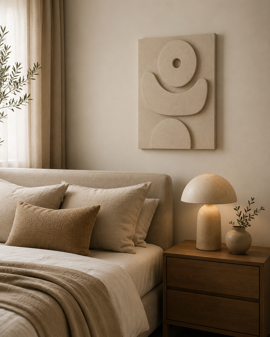 Serene Orbit – Ivory Beige Handcrafted Minimalist Textured Wall Art on Stretched Wooden Canvas | Wallorah