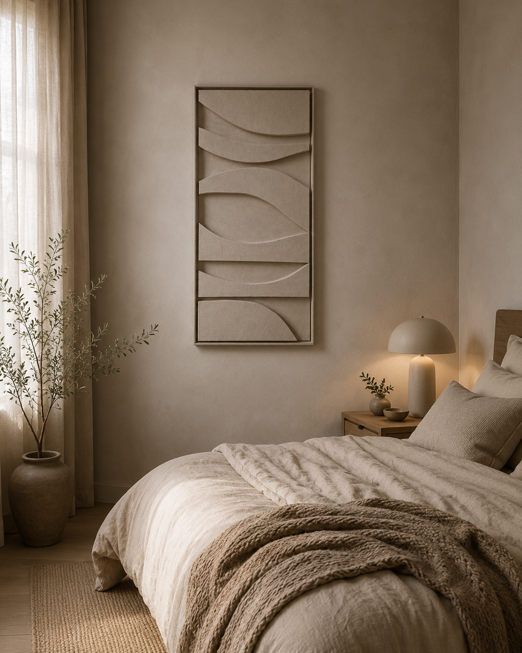 Ivory Wave Relief – Handcrafted Minimalist 3D Abstract Wall Art on Stretched Wooden Canvas | Wallorah