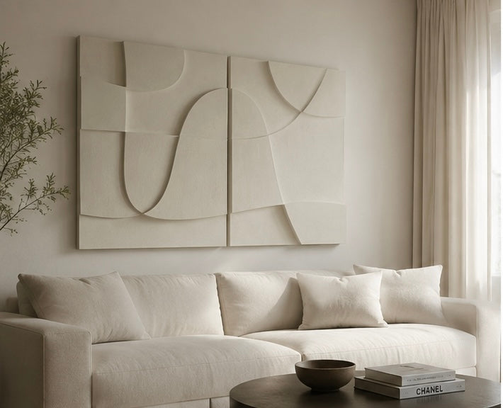 Ivory Harmony Diptych – Handcrafted Abstract Wall Art on Stretched Wooden Canvas | Wallorah