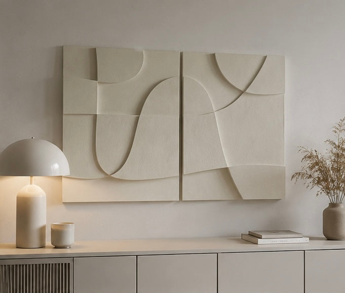 Ivory Harmony Diptych – Handcrafted Abstract Wall Art on Stretched Wooden Canvas | Wallorah
