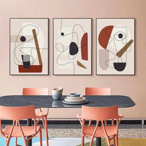 Abstract Line Expression | Set of 3 Modern Canvas Wall Art | Premium UV Printed Ready-to-Hang