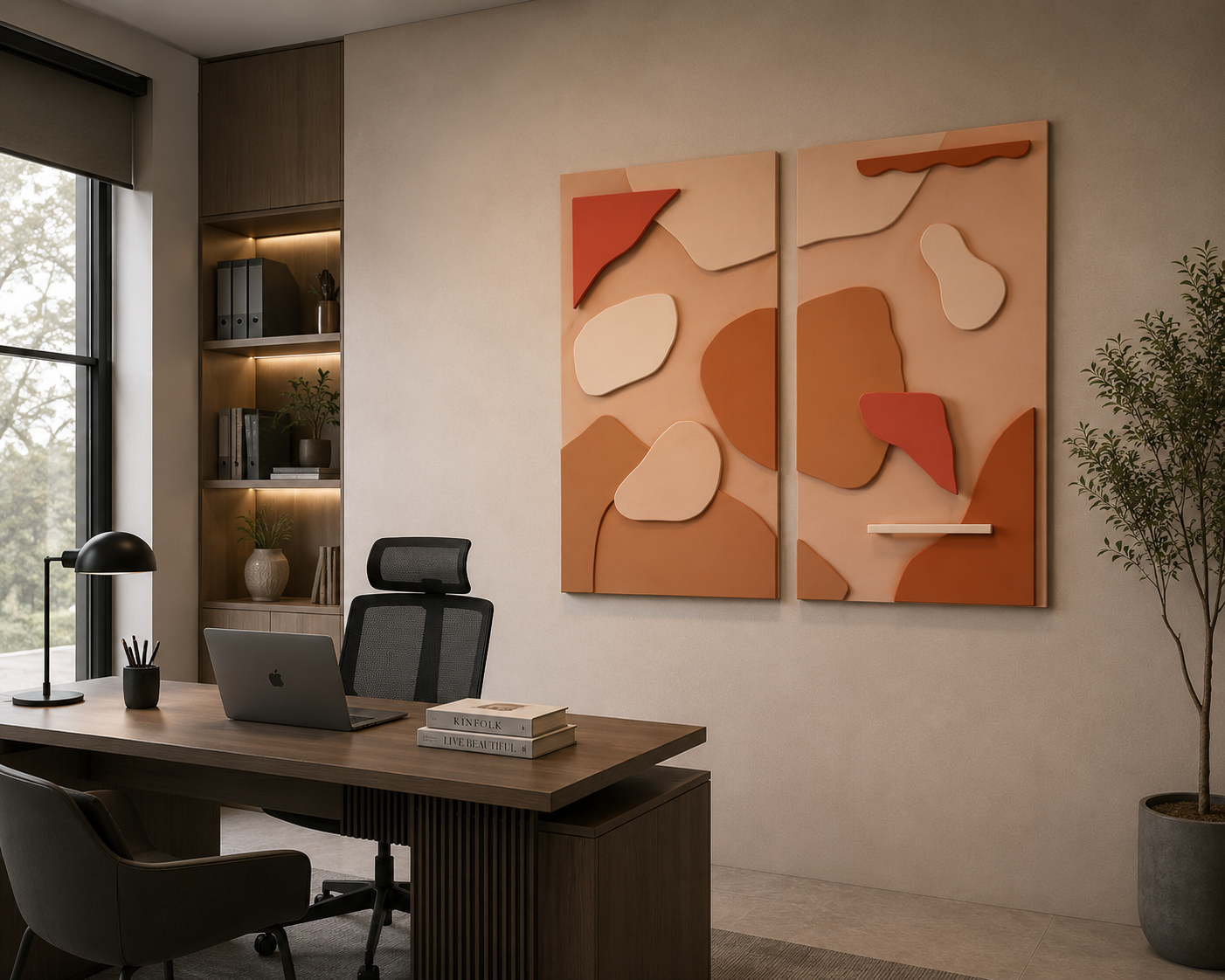 Terracotta Harmony Duo – Terracotta & Blush Pink Handcrafted Abstract Wall Art Set on Stretched Wooden Canvas | Wallorah