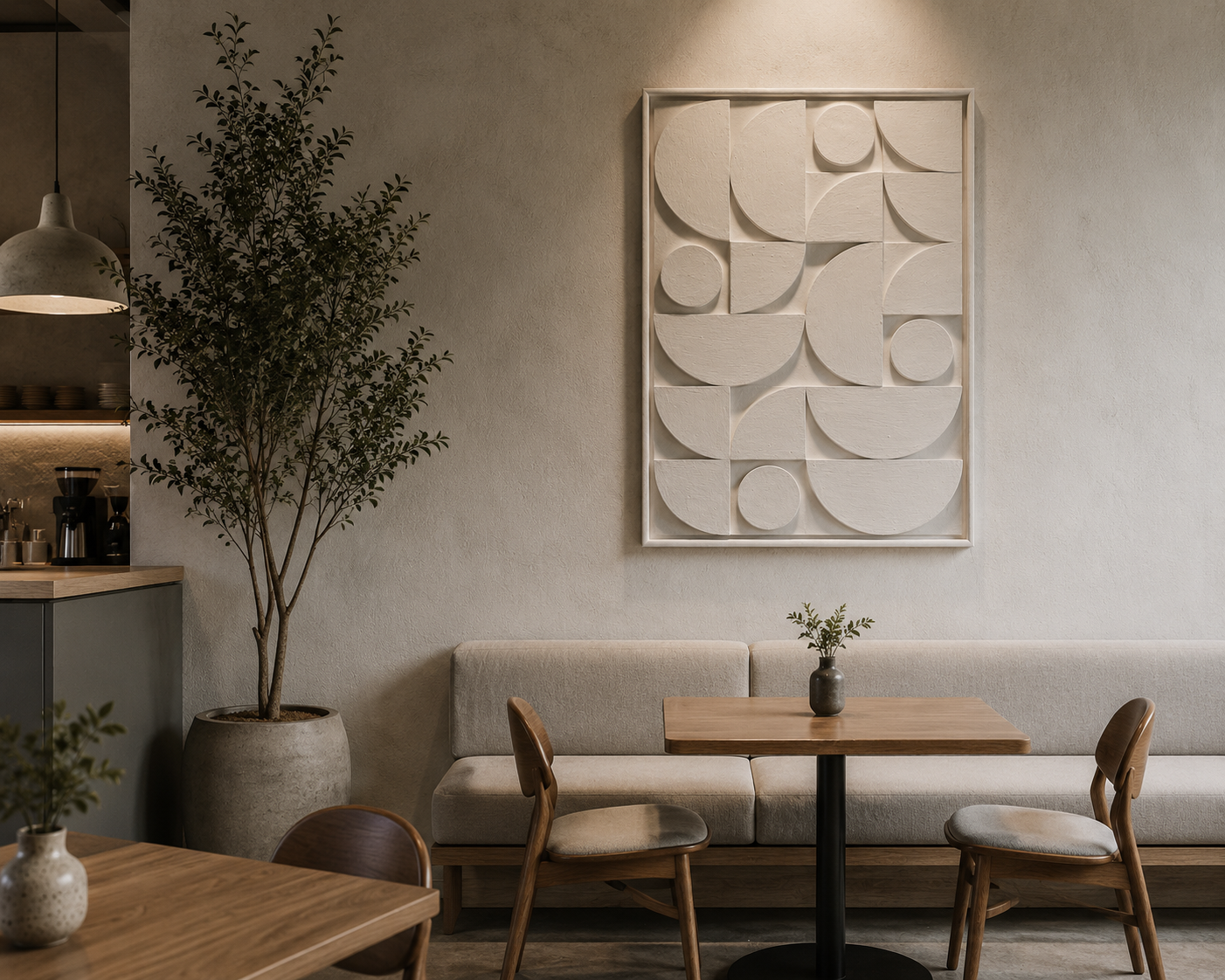 Ivory Geometric Mosaic – Ivory White Handcrafted Abstract Wall Art on Stretched Wooden Canvas | Wallorah