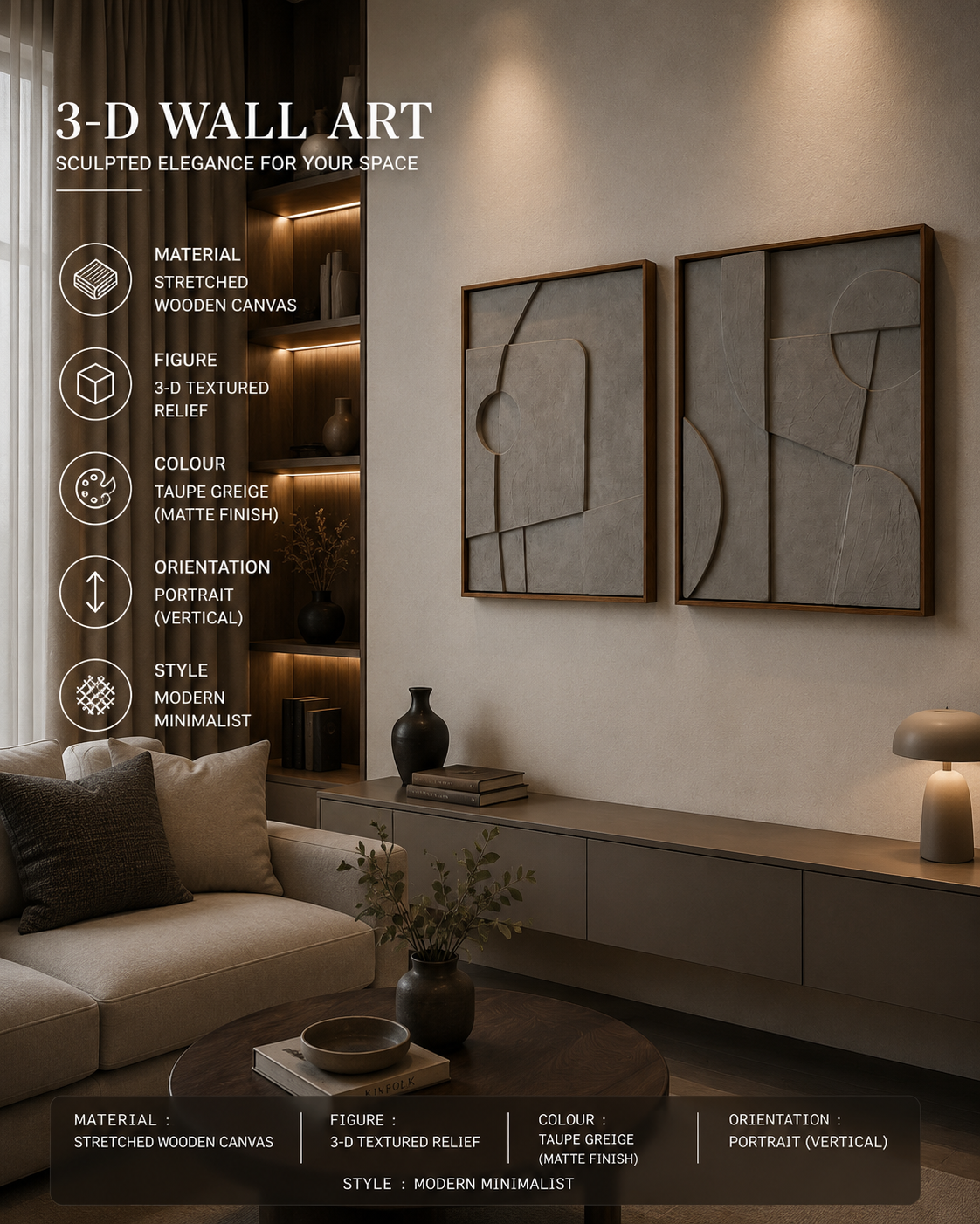 Slate Harmony Duo – Slate Grey Handcrafted Abstract Wall Art Set on Stretched Wooden Canvas | Wallorah