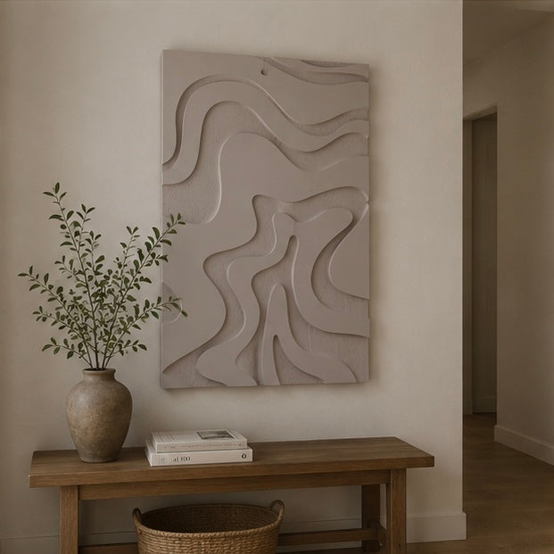 Flowing Dunes – Warm Greige Handcrafted Abstract Textured Wall Art on Stretched Wooden Canvas | Wallorah