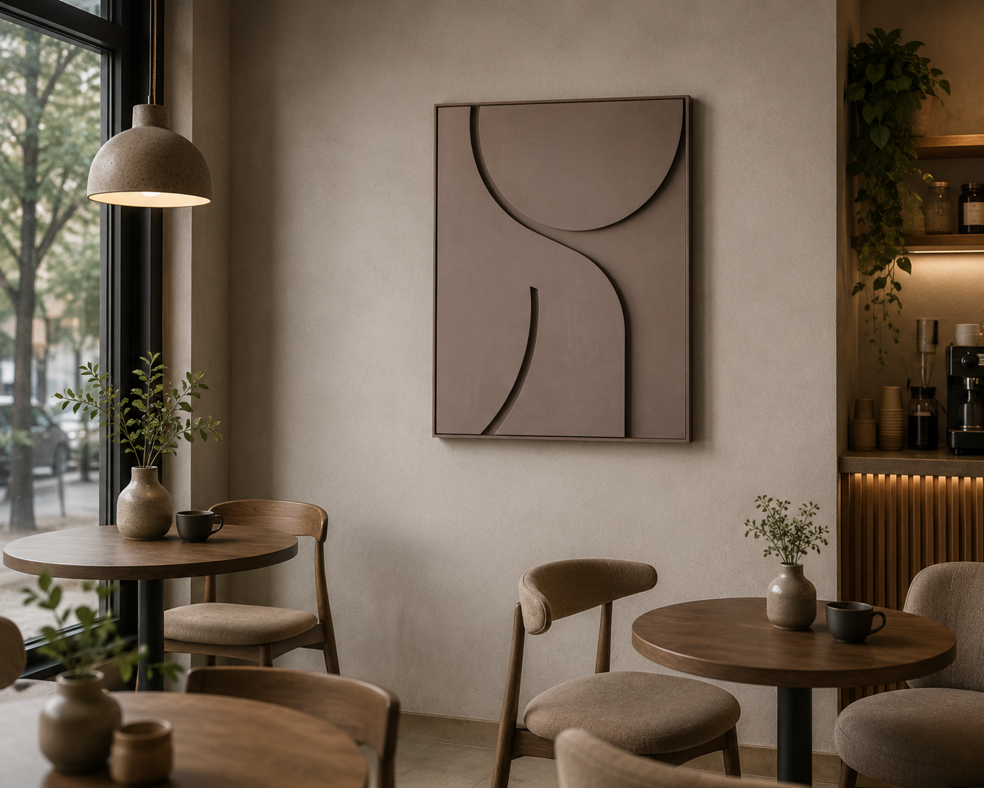 Mocha Curve – Handcrafted Taupe Geometric 3D Wall Art on Stretched Wooden Canvas | Wallorah