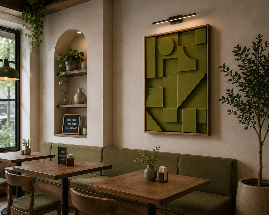 Olive Geometry – Olive Green Handcrafted Geometric Wall Art on Stretched Wooden Canvas | Wallorah