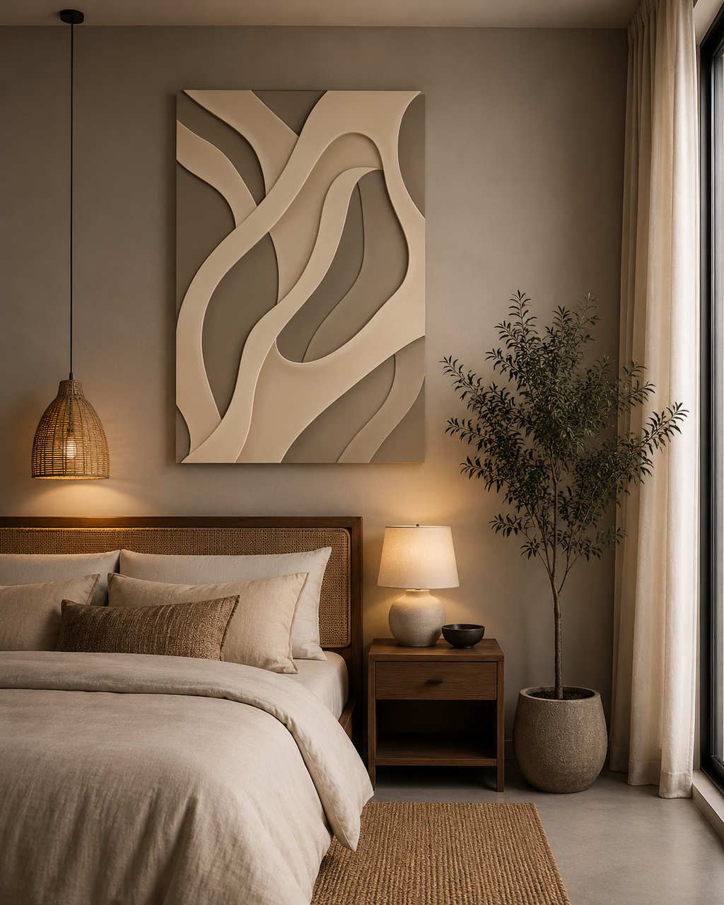 Flowing Harmony – Beige & Taupe Handcrafted Textured Wall Art on Stretched Wooden Canvas | Wallorah