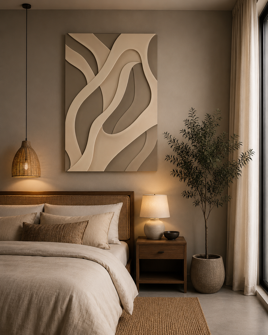Flowing Harmony – Beige & Taupe Handcrafted Textured Wall Art on Stretched Wooden Canvas | Wallorah