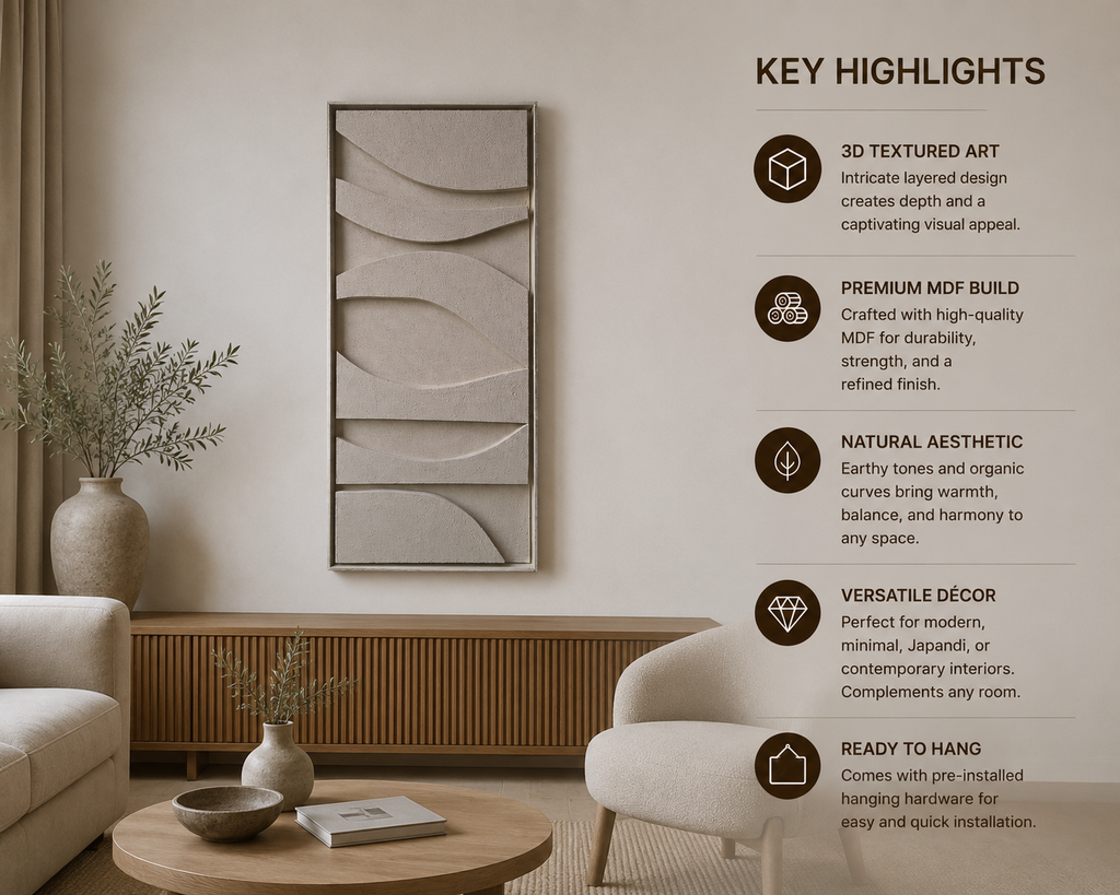 Ivory Wave Relief – Handcrafted Minimalist 3D Abstract Wall Art on Stretched Wooden Canvas | Wallorah