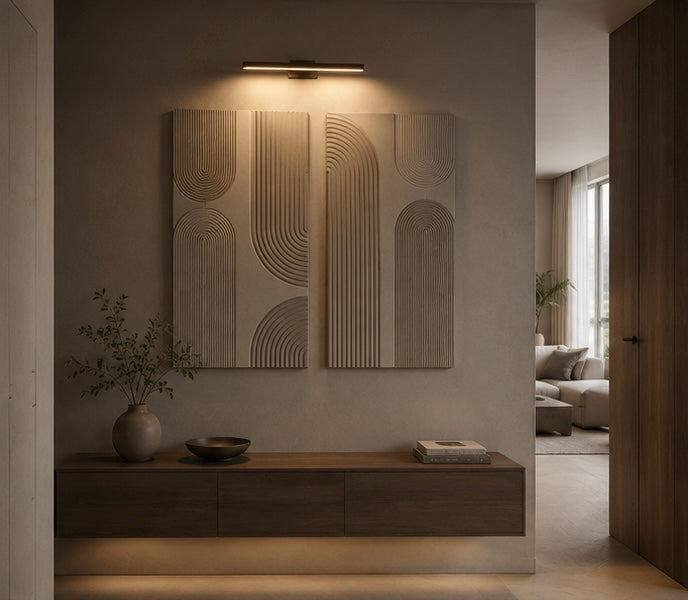 Stone Greige Arch Lines Duo – Handcrafted Abstract Wall Art on Stretched Wooden Canvas | Wallorah