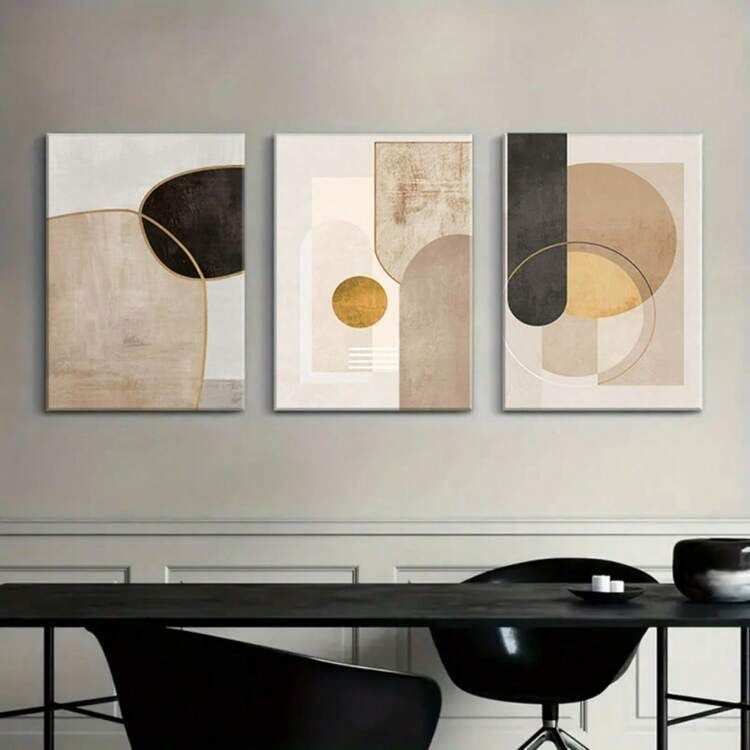 Golden Eclipse | Set of 3 Luxury Abstract Canvas Wall Art | Premium UV Printed Ready-to-Hang