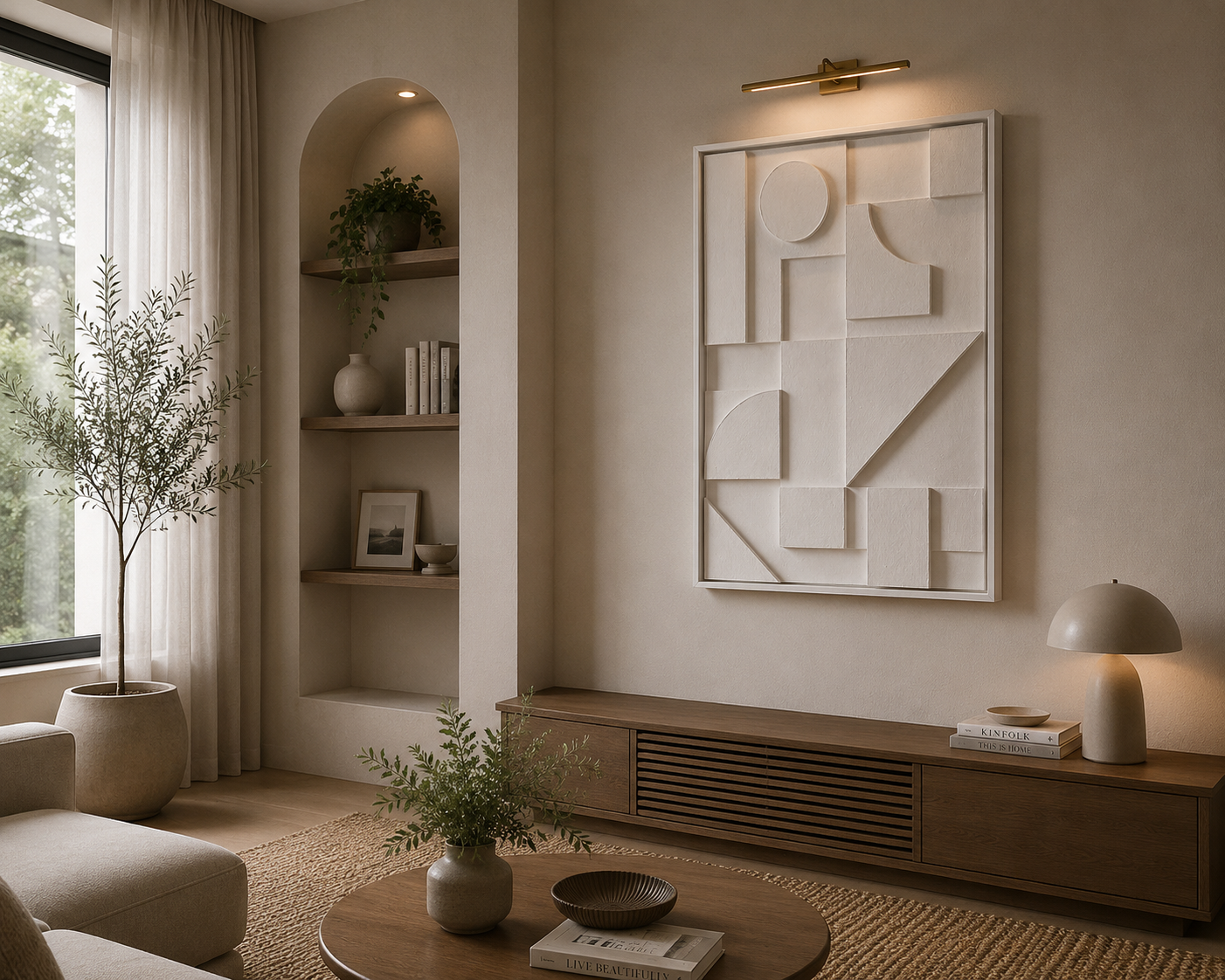 Ivory Structure – Ivory White Handcrafted Geometric Wall Art on Stretched Wooden Canvas | Wallorah
