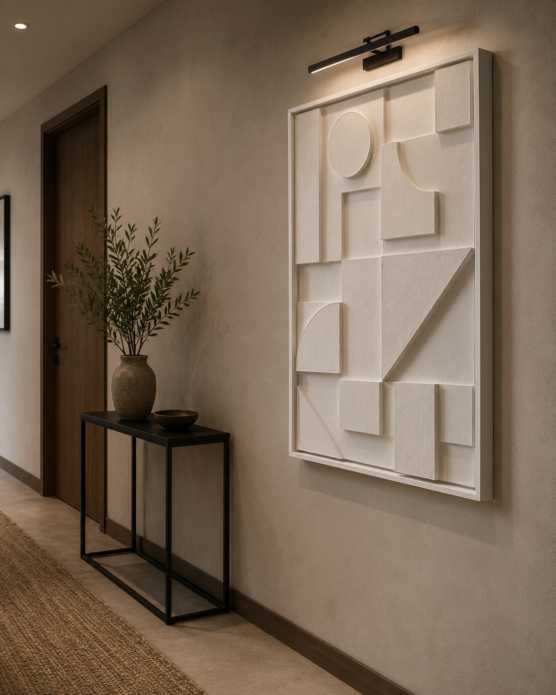 Ivory Structure – Ivory White Handcrafted Geometric Wall Art on Stretched Wooden Canvas | Wallorah