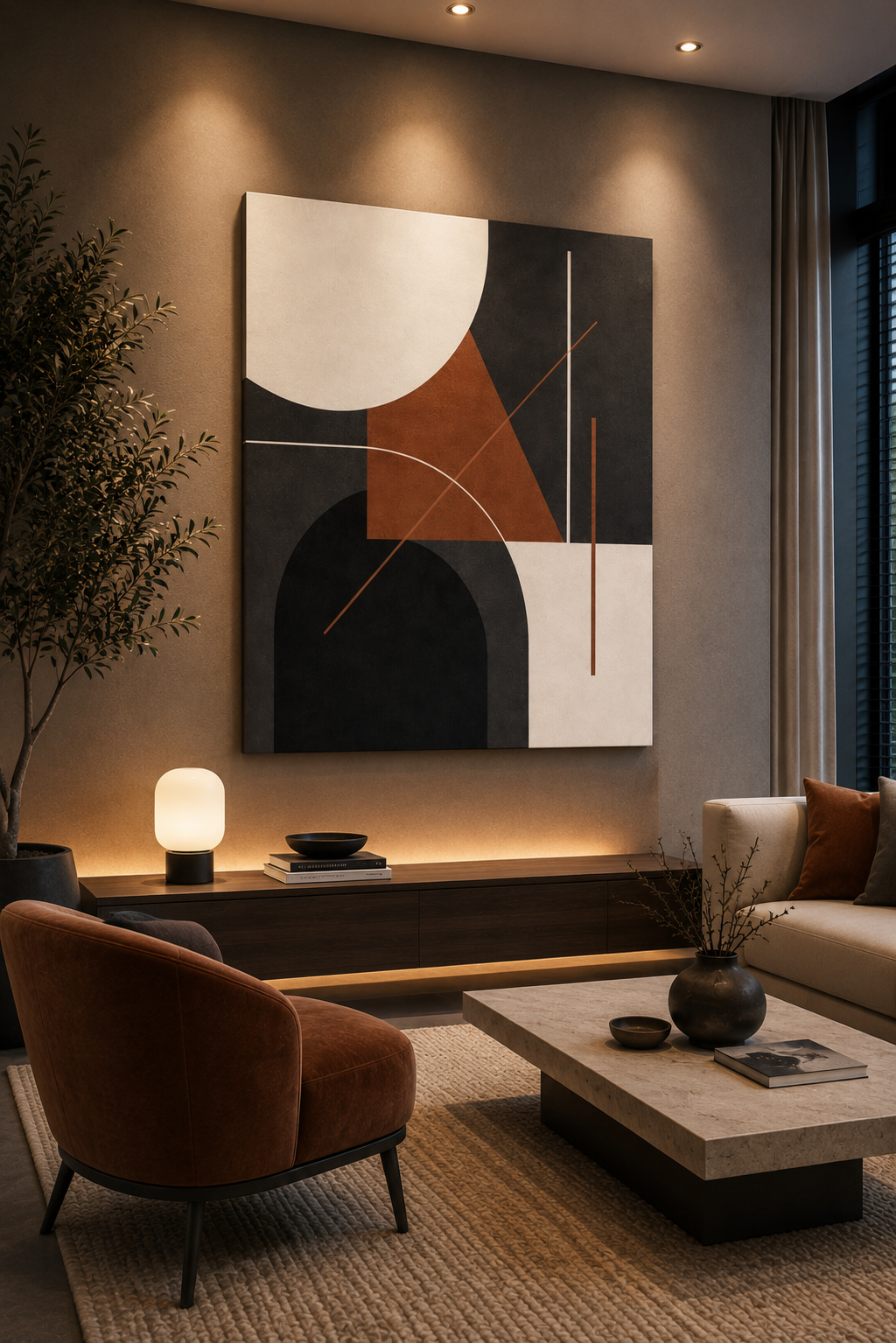 Terra Geometry Abstract Wall Art | Modern Black & Rust Canvas – Wallorah