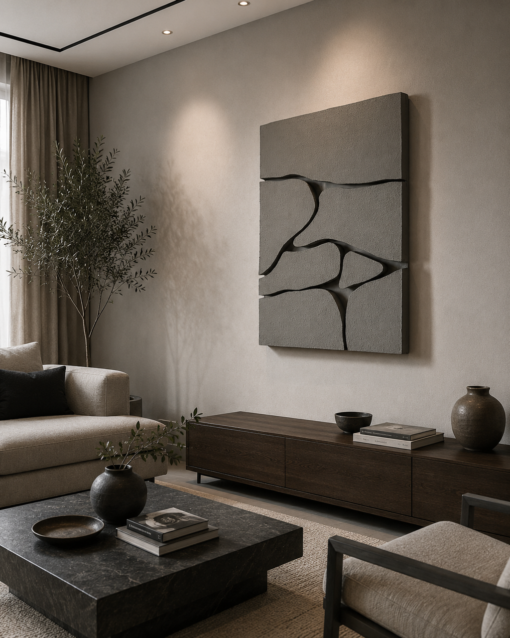 Stone Mosaic – Ash Grey Handcrafted Abstract Wall Art on Stretched Wooden Canvas | Wallorah