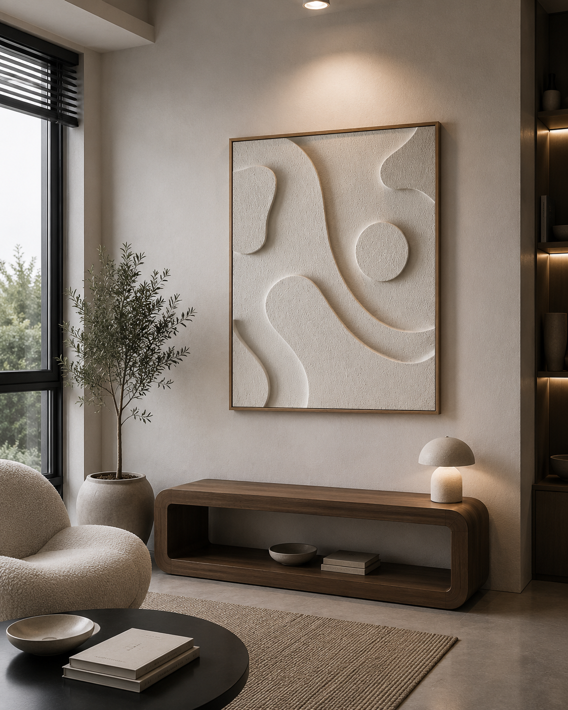 Organic Flow – Ivory White Handcrafted 3D Abstract Wall Art on Stretched Wooden Canvas | Wallorah
