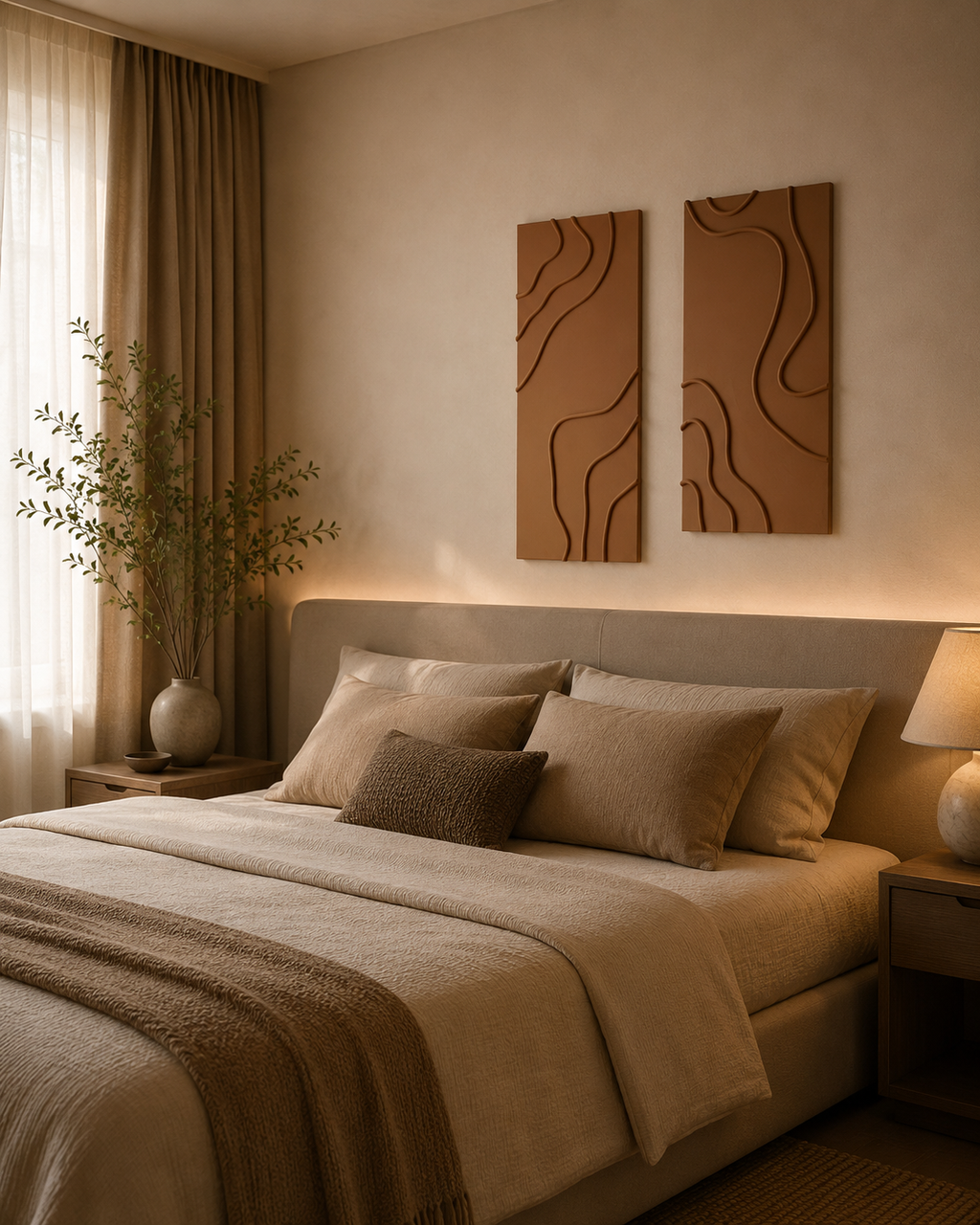 Terra Contours – Handcrafted Mocha Brown Abstract Wall Art Set of 2 on Stretched Wooden Canvas | Wallorah