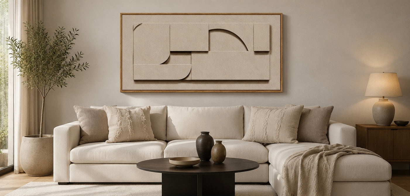 Sand Beige Horizon Relief – Handcrafted Abstract Wall Art on Stretched Wooden Canvas | Wallorah