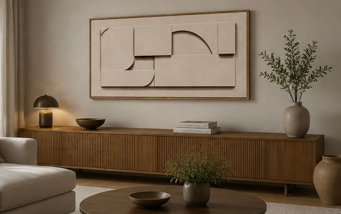 Sand Beige Horizon Relief – Handcrafted Abstract Wall Art on Stretched Wooden Canvas | Wallorah