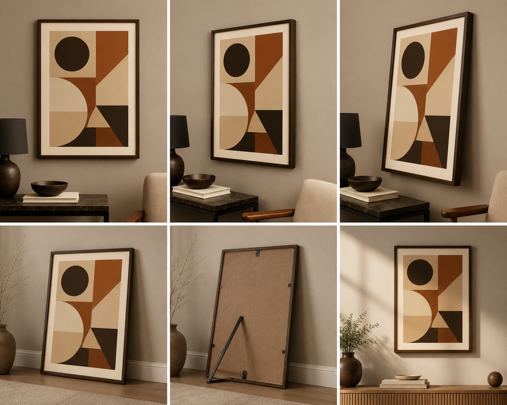 Retro Geometry – Mid-Century Modern Abstract Wall Art | Terracotta & Neutral Geometric Canvas Print | Minimalist Scandinavian Home Decor