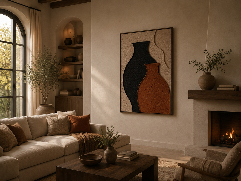 Twin Silhouettes – Black & Terracotta Abstract Handcrafted Wall Art on Stretched Wooden Canvas | Wallorah