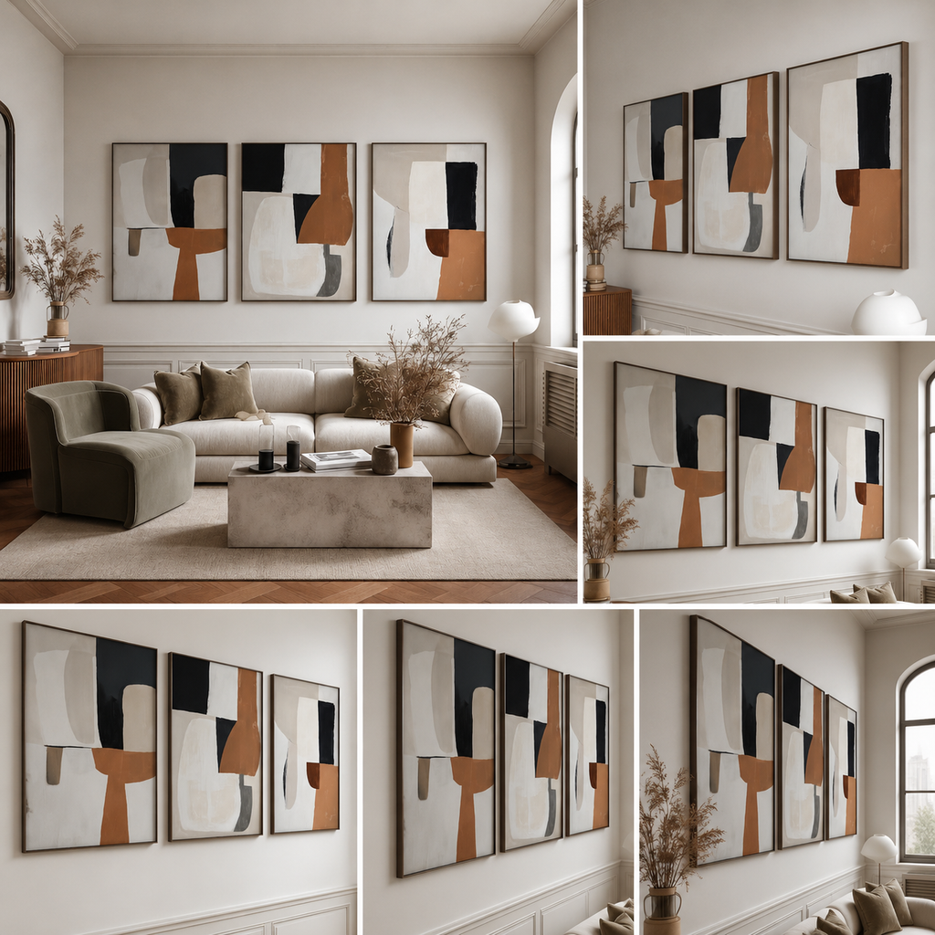 Modern Terra Forms | Set of 3 Abstract Canvas Wall Art | Premium UV Printed Ready-to-Hang