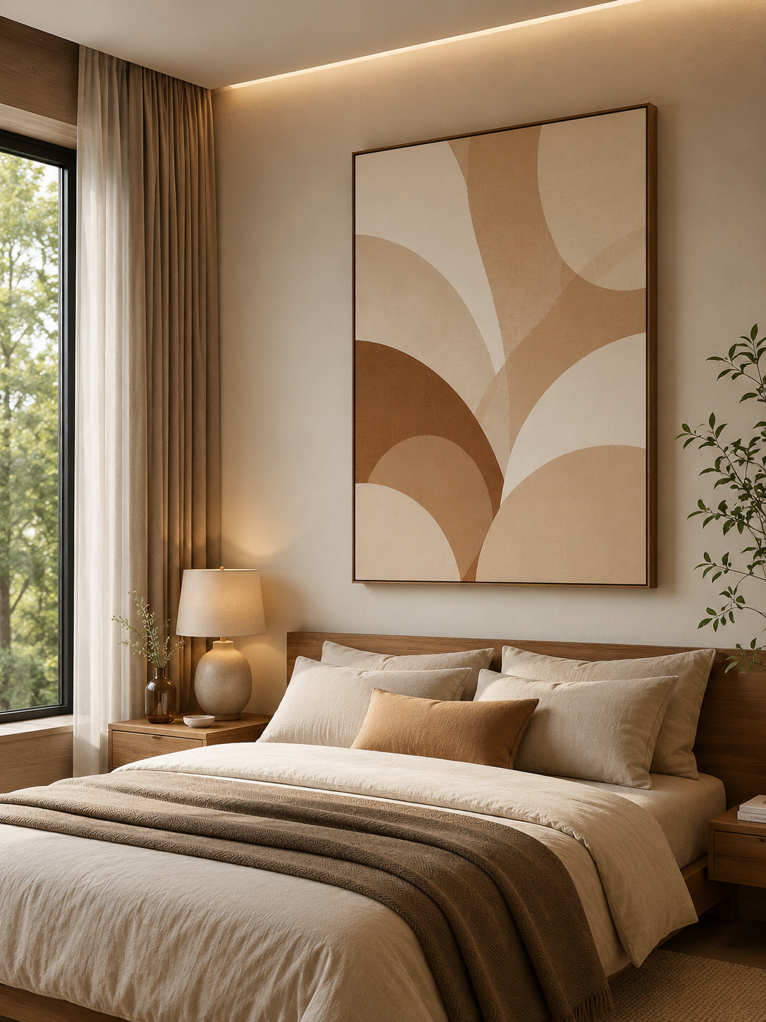 Earthy Arc Harmony Abstract Wall Art | Minimalist Neutral Canvas – Wallorah