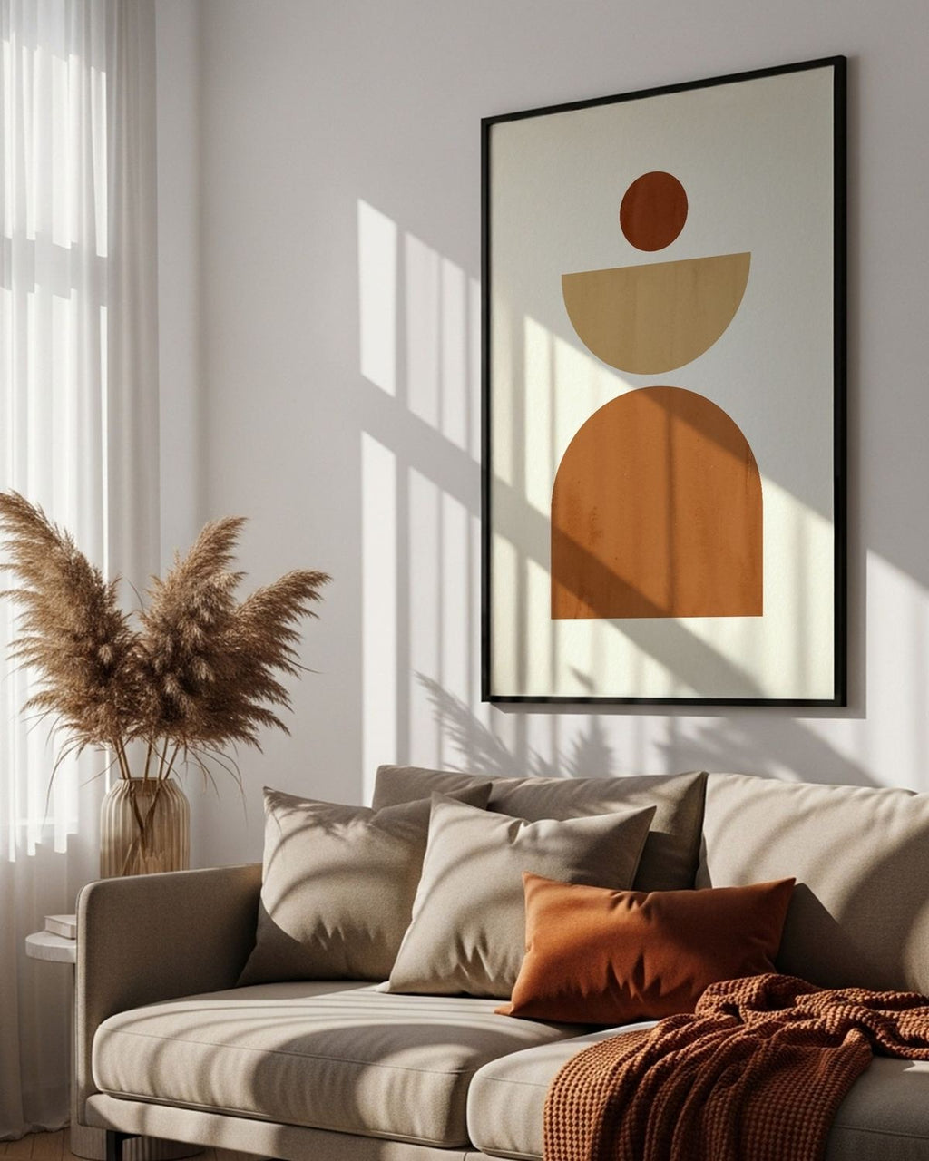 Terracotta Balance – Mid-Century Modern Abstract Geometric Wall Art | Minimalist Neutral Boho Print | Contemporary Framed Home Decor