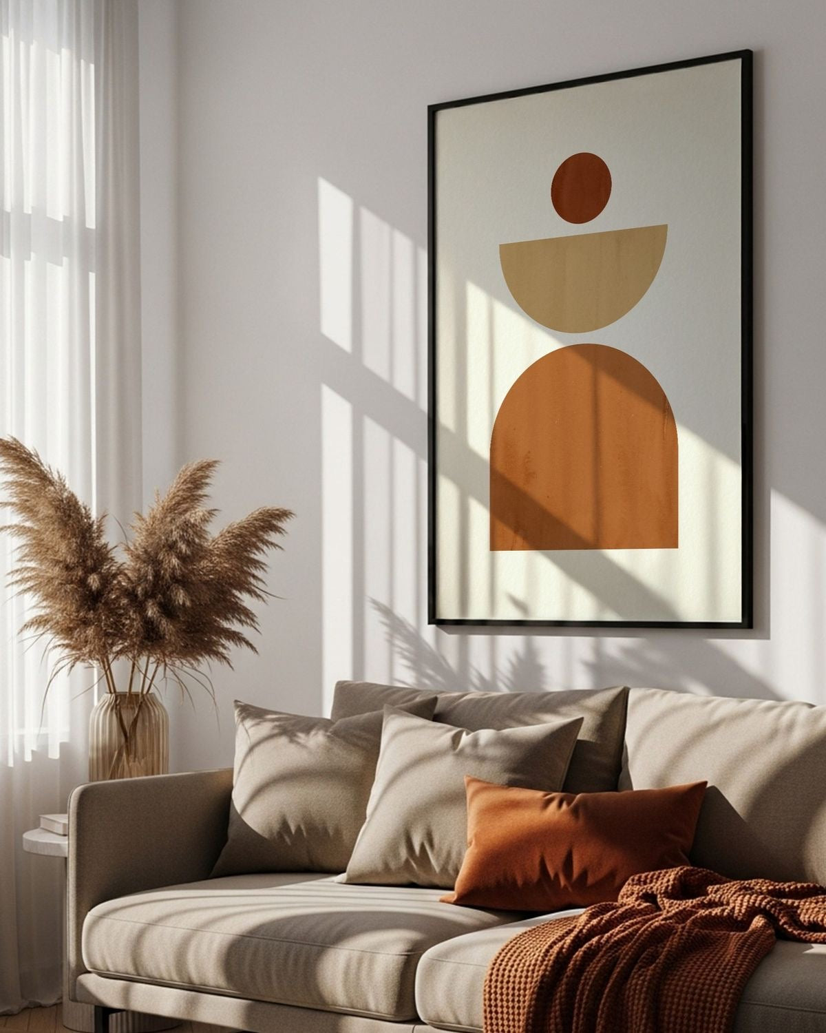 Terracotta Balance – Mid-Century Modern Abstract Geometric Wall Art | Minimalist Neutral Boho Print | Contemporary Framed Home Decor