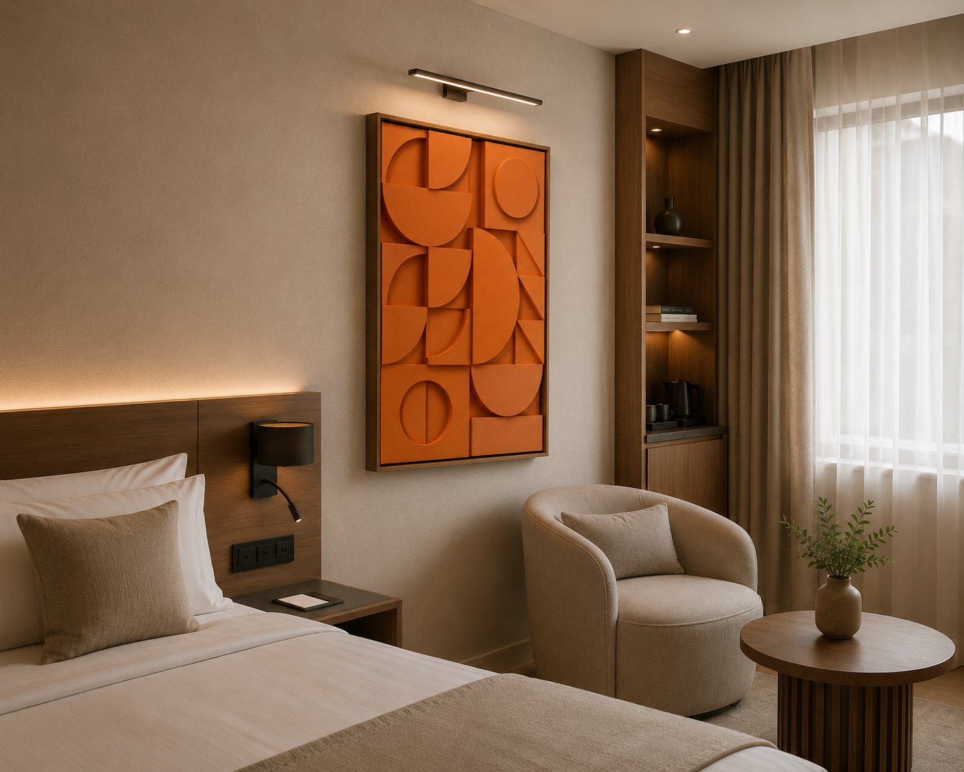 Sunset Geometry – Terracotta Orange Handcrafted Geometric Wall Art on Stretched Wooden Canvas | Wallorah