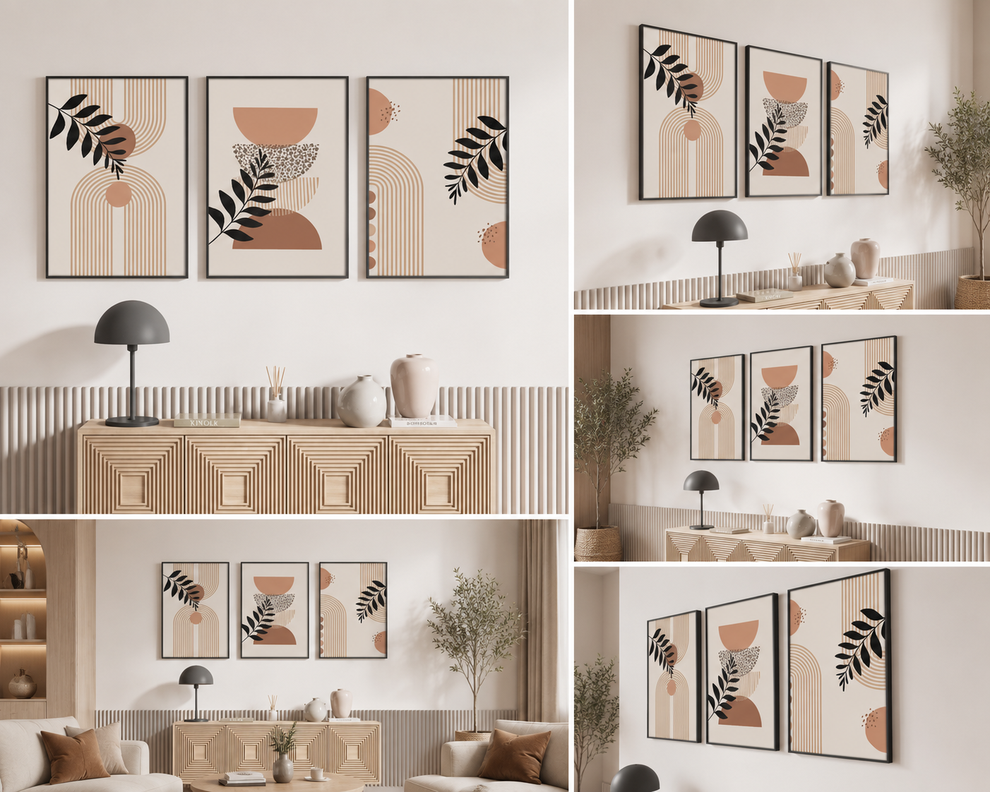 Modern Geometric Botanical Trio | Set of 3 Premium Canvas Wall Art | UV Printed Ready-to-Hang