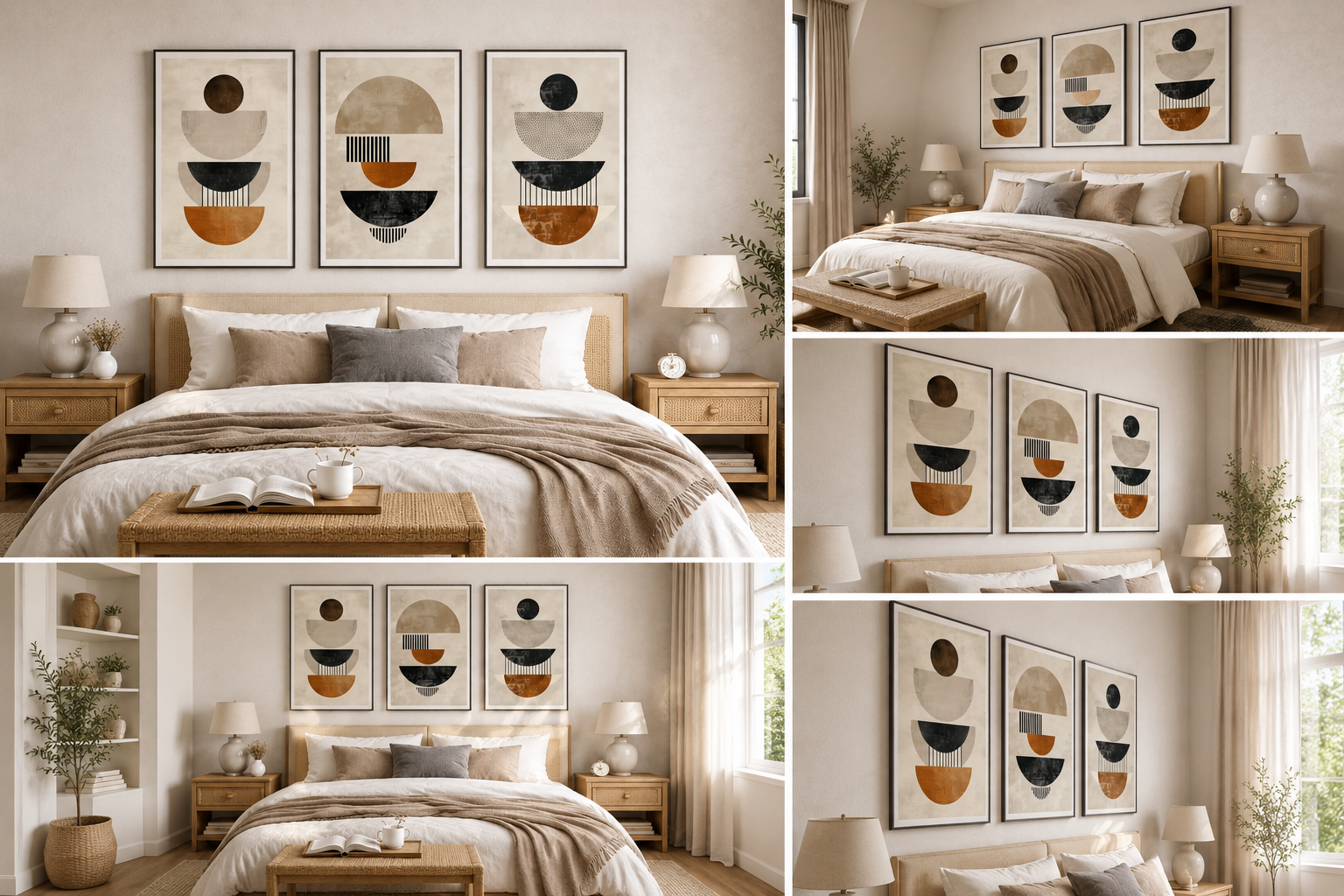 Modern Geometric Balance | Set of 3 Abstract Canvas Wall Art | Premium UV Printed Ready-to-Hang