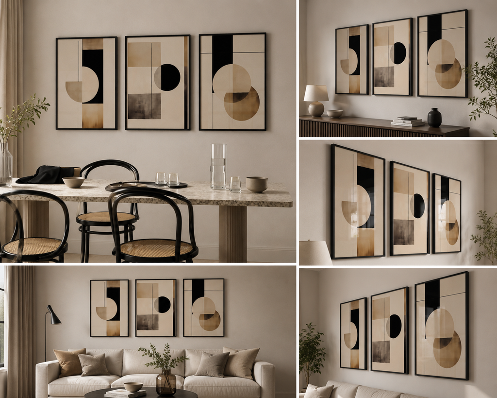 Urban Eclipse | Set of 3 Abstract Geometric Canvas Wall Art | Premium UV Printed Ready-to-Hang