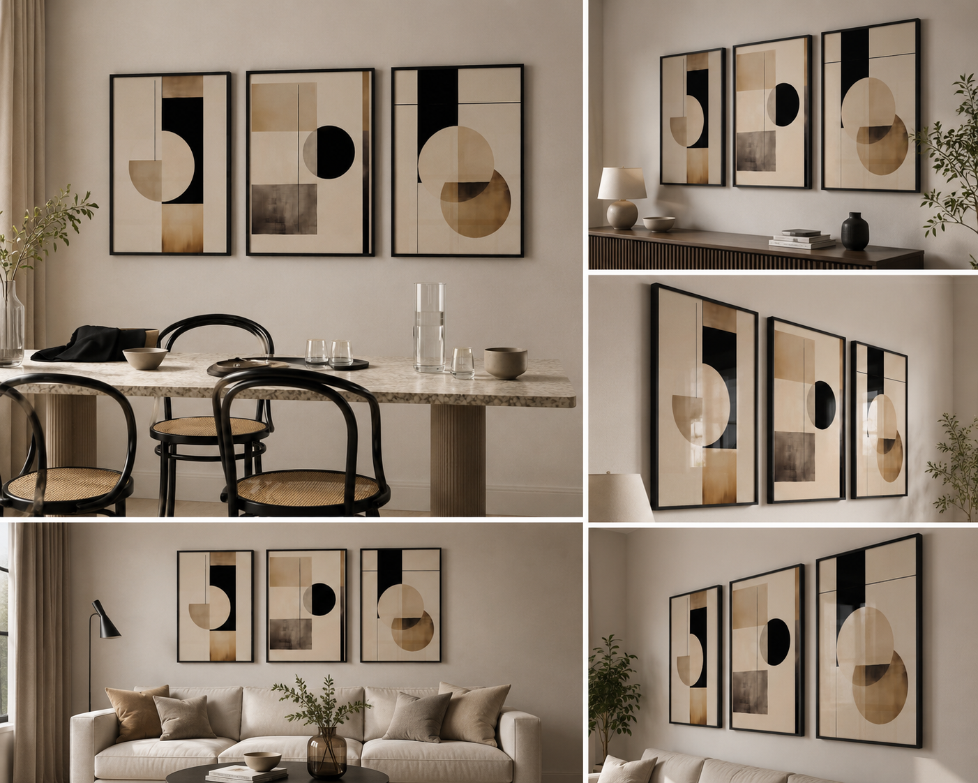 Urban Eclipse | Set of 3 Abstract Geometric Canvas Wall Art | Premium UV Printed Ready-to-Hang
