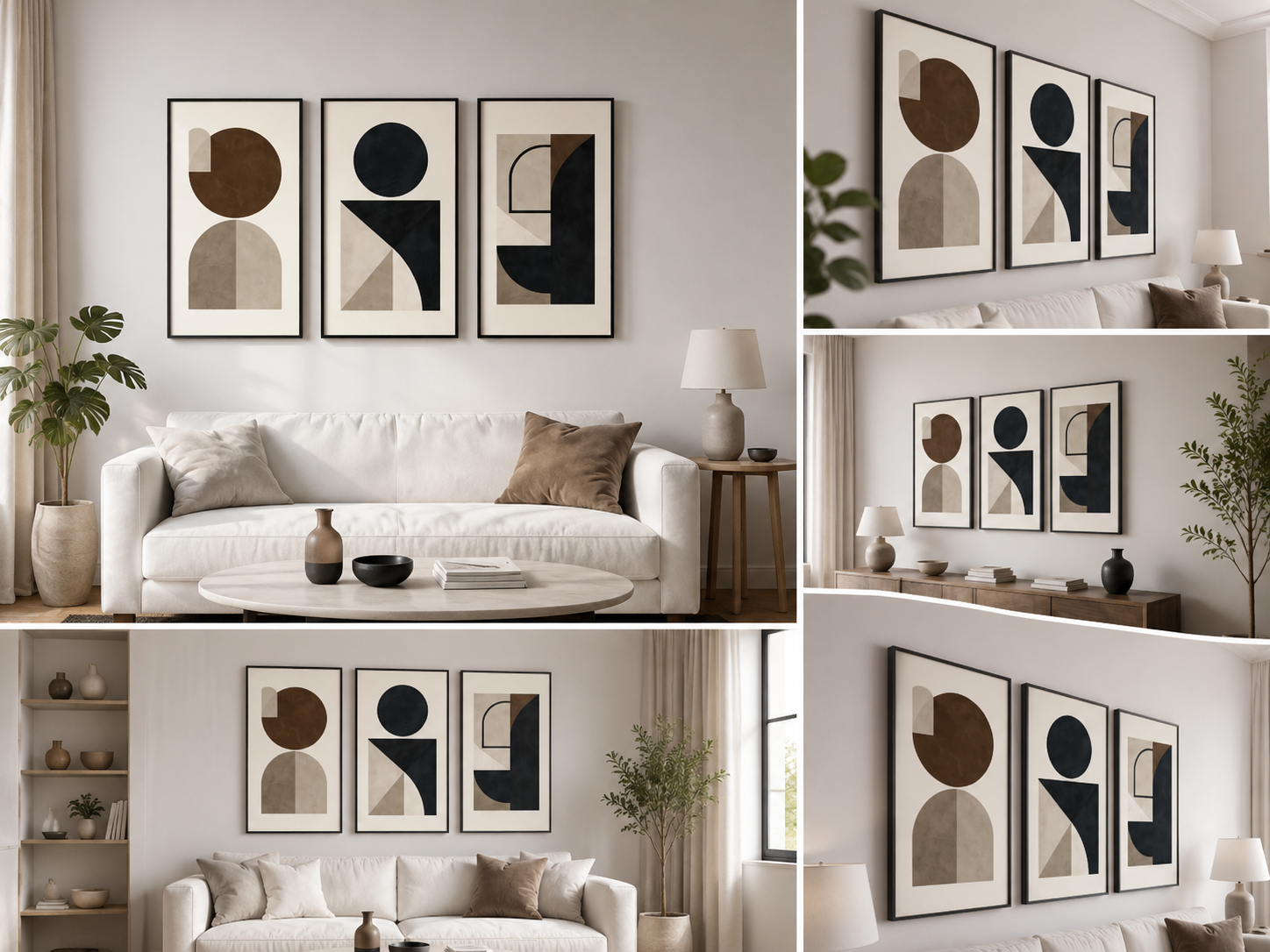 Monochrome Geometry Trio | Set of 3 Abstract Canvas Wall Art | Premium UV Printed Ready-to-Hang