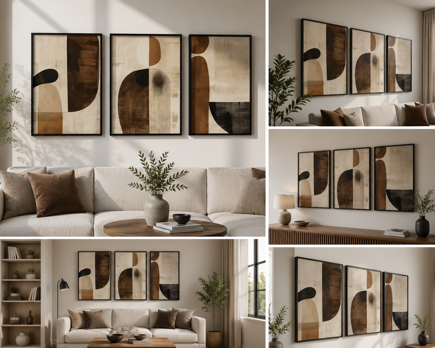 Earthform Elegance | Set of 3 Abstract Canvas Wall Art | Premium UV Printed Ready-to-Hang