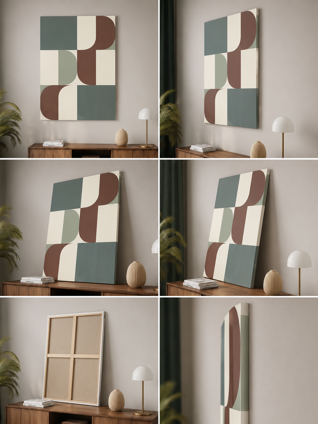 Geo Harmony – Mid-Century Modern Abstract Geometric Wall Art | Sage Green & Terracotta Minimalist Canvas Print | Scandinavian & Japandi Home Decor