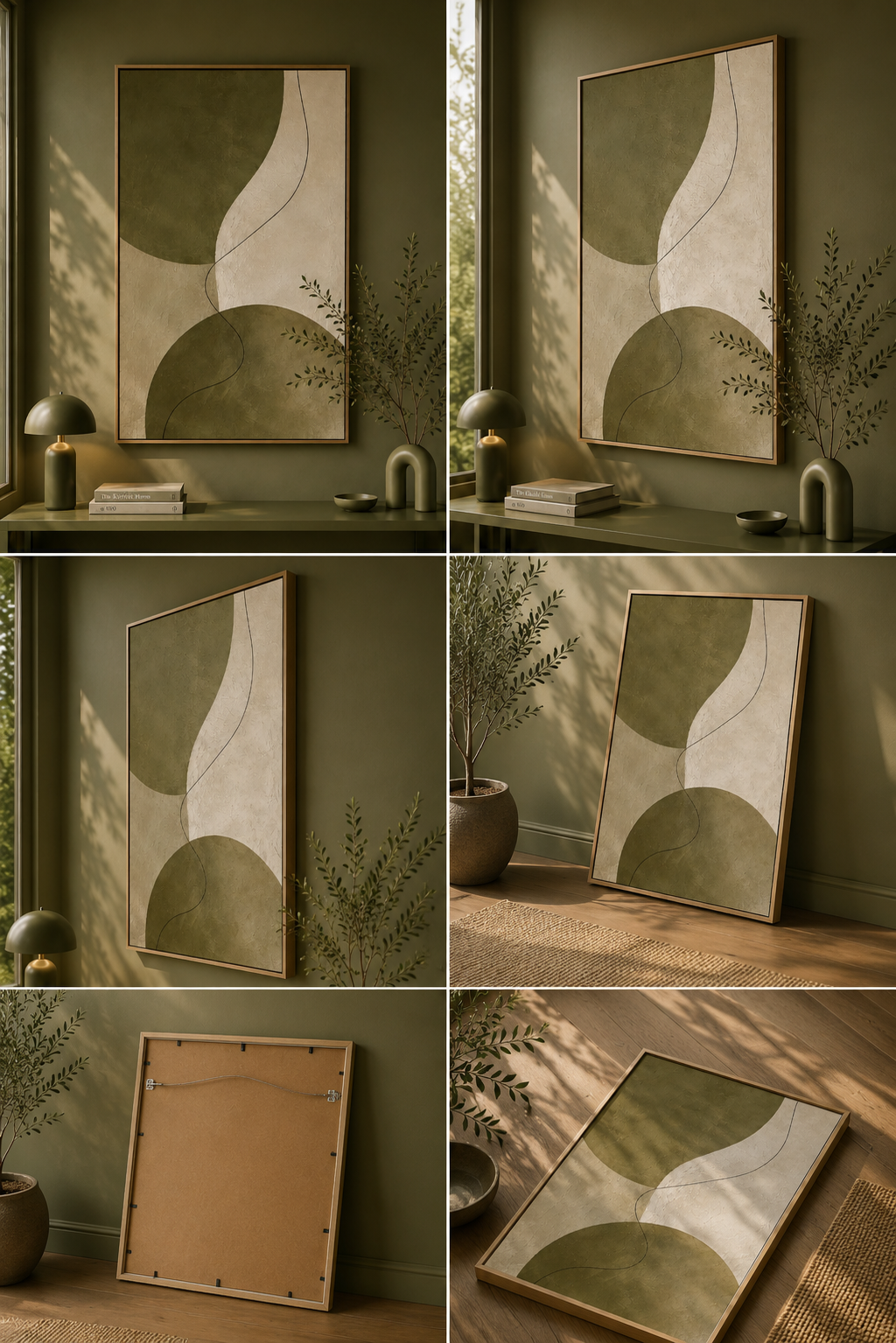 Olive Serenity – Abstract Minimalist Wall Art | Olive Green & Beige Organic Canvas Print | Japandi Scandinavian Modern Home Decor
