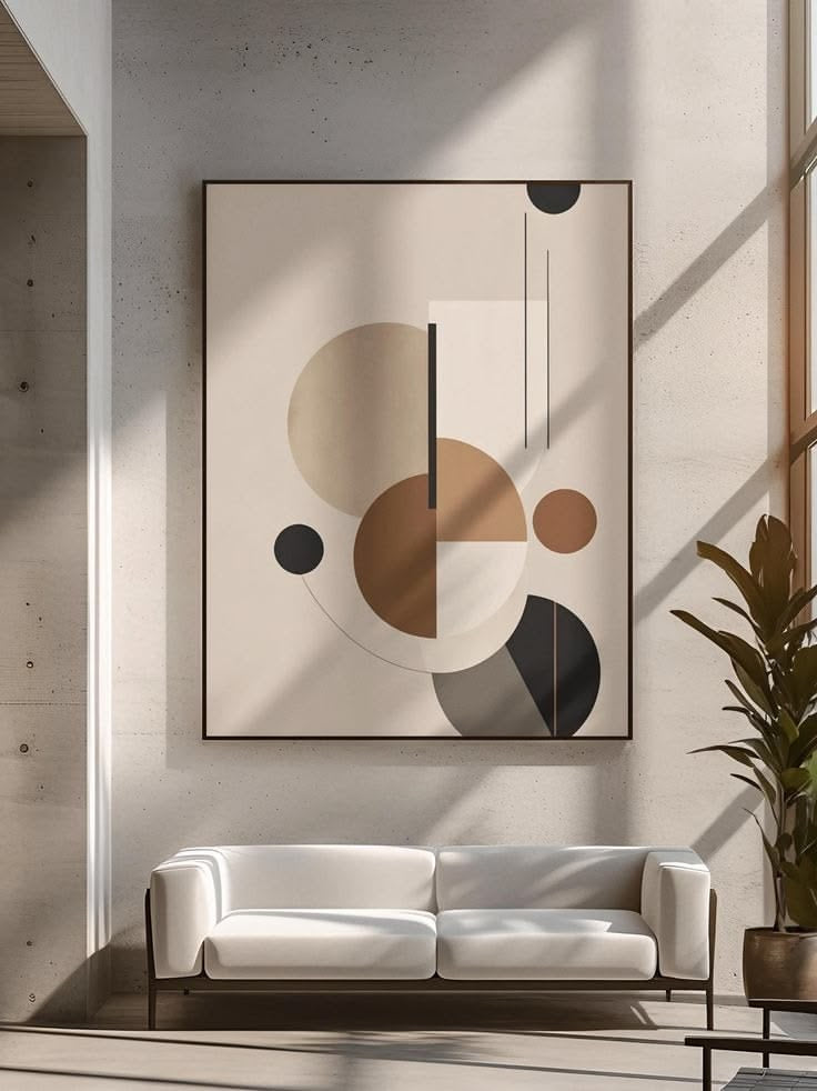 Modern Geometric Circles Abstract Wall Art | Neutral Minimalist Framed Canvas – Wallorah