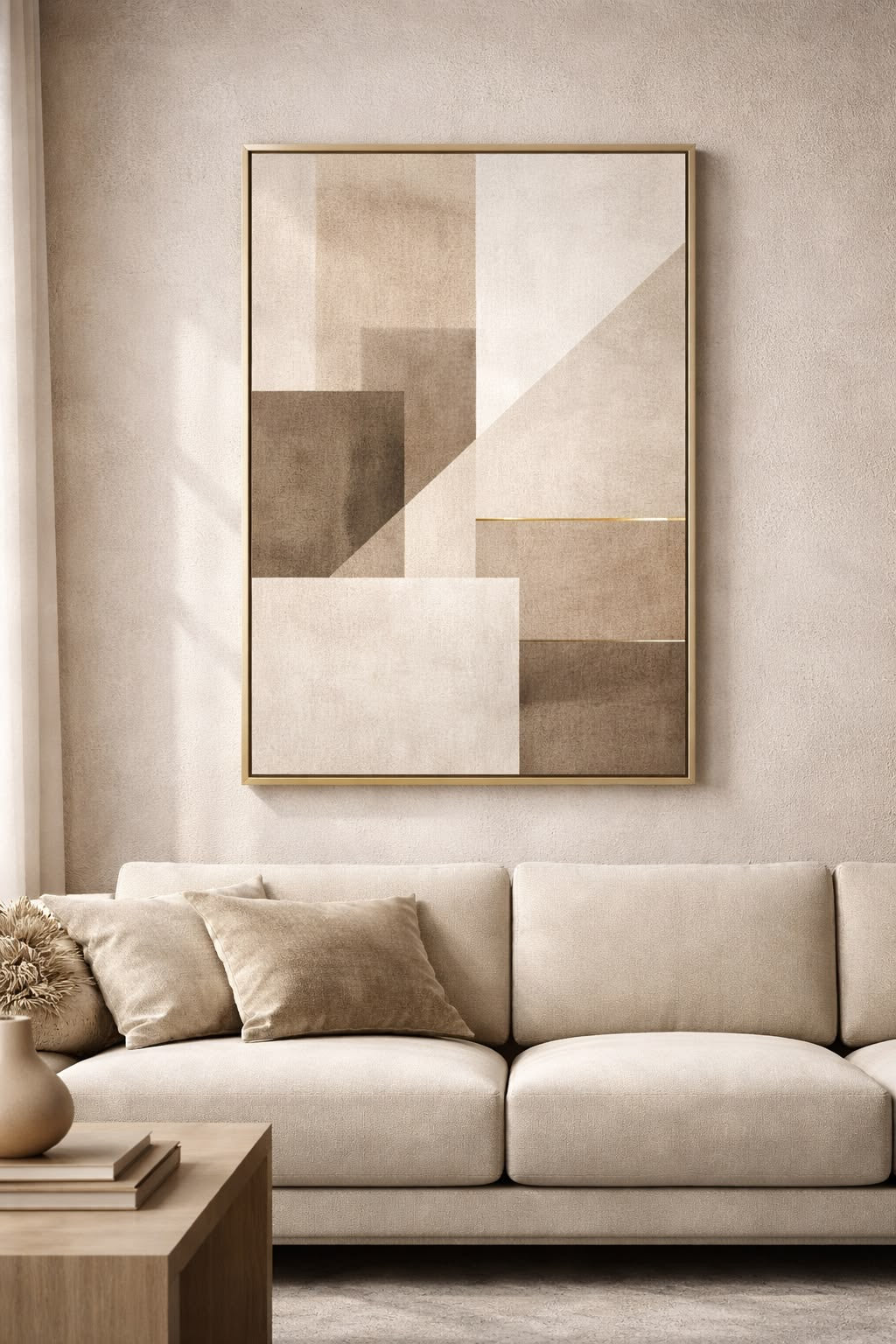 Earth Tone Geometric Abstract Wall Art | Modern Neutral Framed Canvas – Wallorah