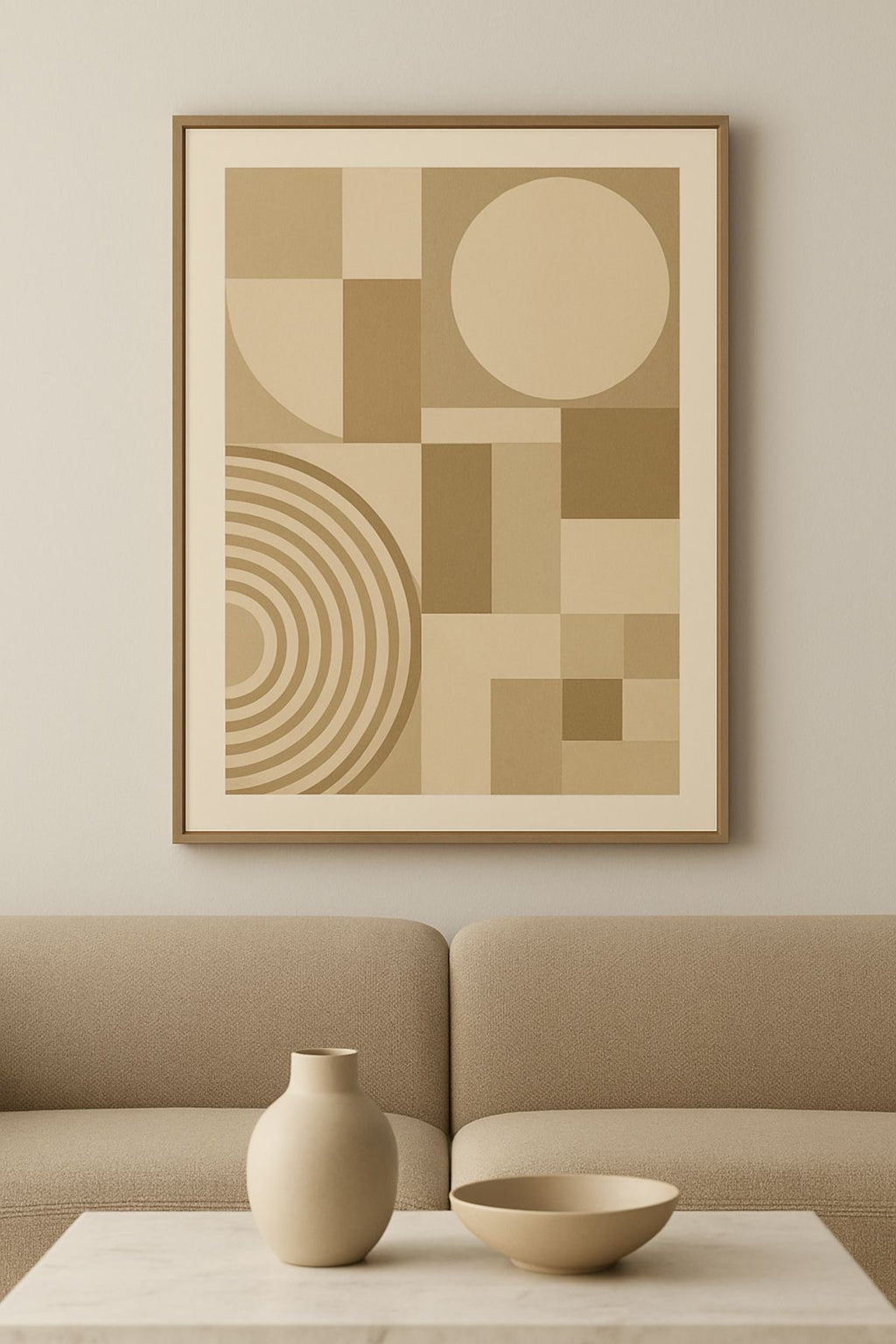 Neutral Geometry Abstract Wall Art | Modern Beige Canvas – Wallorah