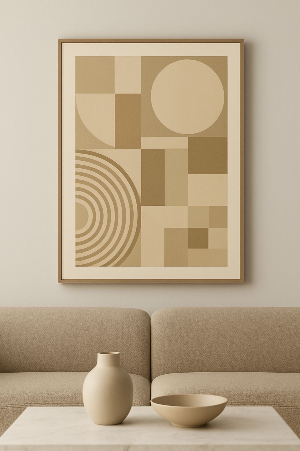 Neutral Geometry Abstract Wall Art | Modern Beige Canvas – Wallorah
