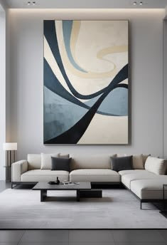 Celestial Flow Abstract Wall Art | Modern Blue & Beige Canvas – Wallorah