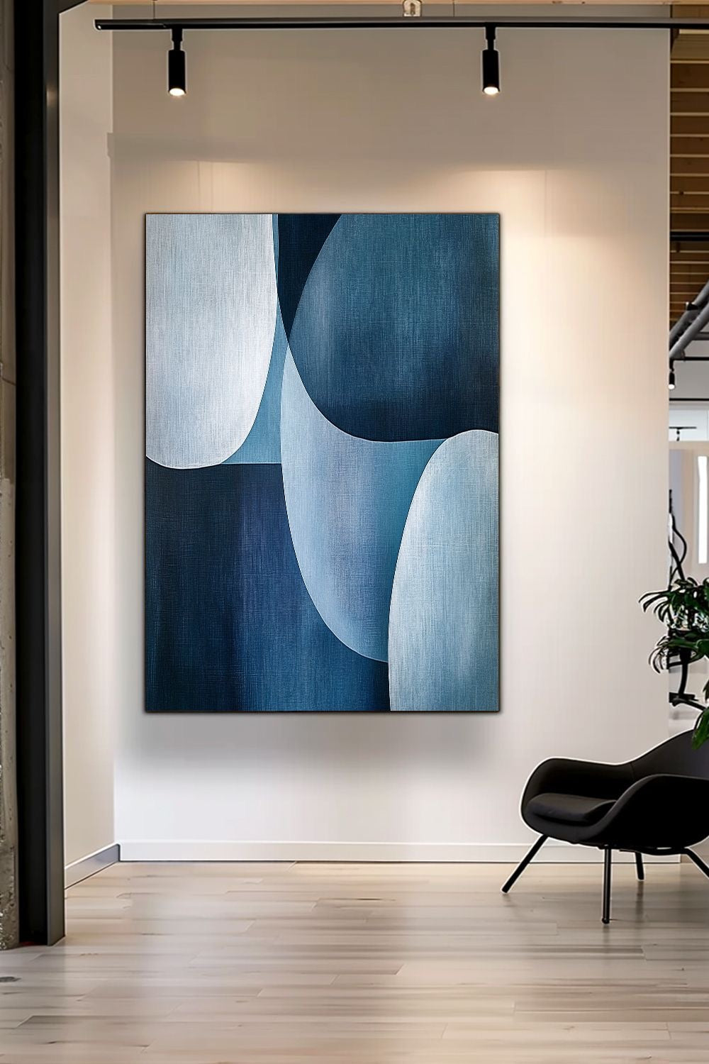 Midnight Flow Abstract Wall Art | Modern Blue Geometric Canvas – Wallorah